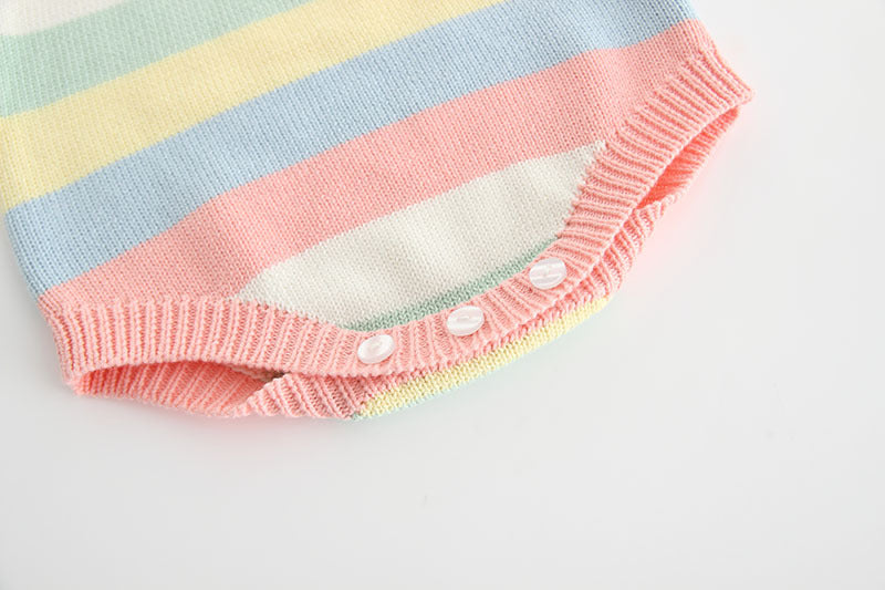 2020 Cute Rainbow Knit Cotton Baby Romper Outfit