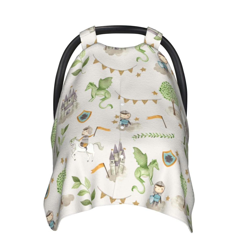 ALYYDFF Baby Car Seat Cover for Babies Breathable Carseat Canopy for Newborn Nursing Scarf with Peekaboo Opening - Cute Knight Cartoon Dragon Watercolor Grey