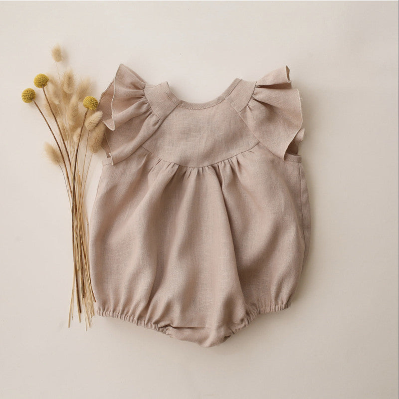 2023 Summer Ruffle Cotton Linen Baby Romper Outfit