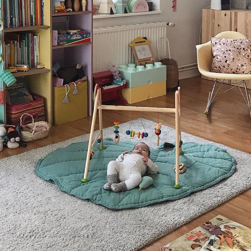 Kids Baby Crawling Mat - Green/Grey Leaves Design