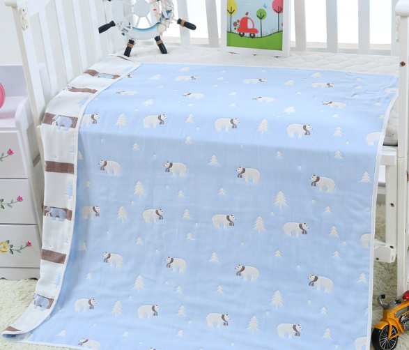 Pure Cotton 6-Layer Baby Bath Towel Blanket, 110cm