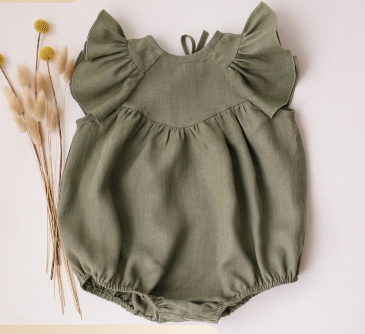 2023 Summer Ruffle Cotton Linen Baby Romper Outfit