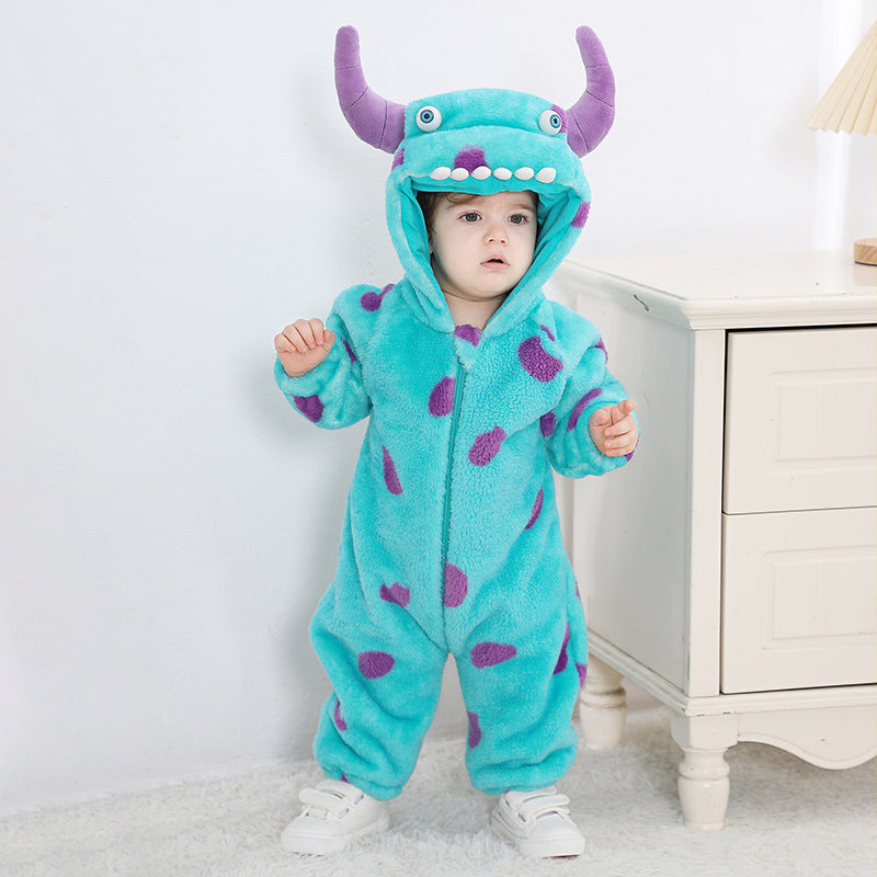 Autumn New Baby Blue Fleece One-Piece Monster Outfit