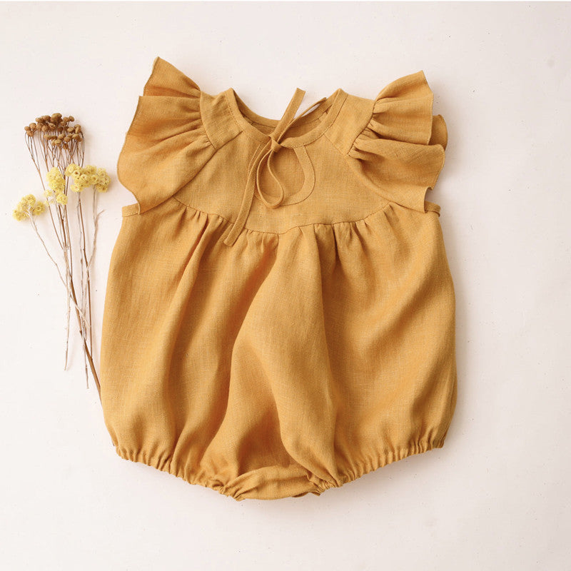 2023 Summer Ruffle Cotton Linen Baby Romper Outfit