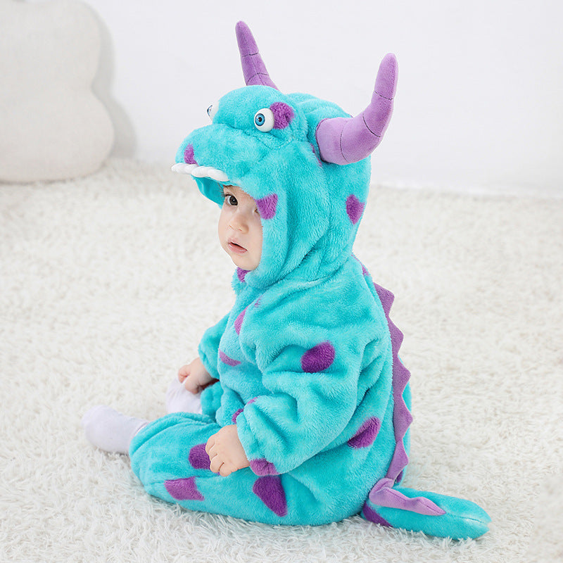 Autumn New Baby Blue Fleece One-Piece Monster Outfit