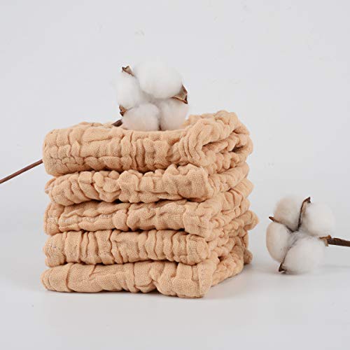 Baby Muslin Washcloths 100% Natural Unbleached Cotton Extra Soft Baby Wipes Burp Cloths Small Face Towels Spit Up Rags for Newborns Infants Sensitive Skin Shower Gift Set 12x12 inches 5 Pcs