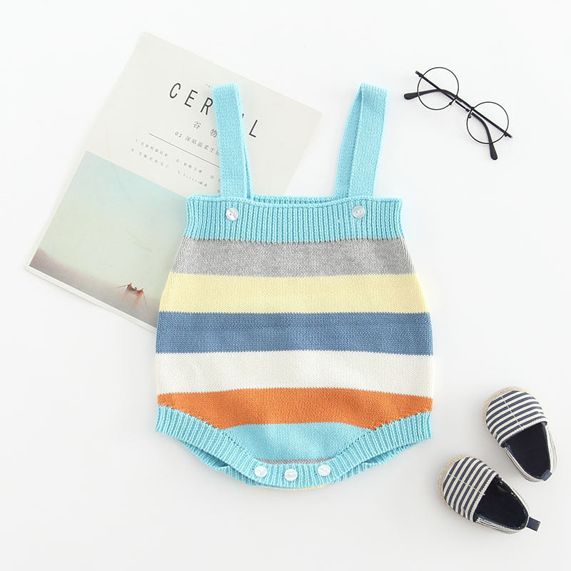 2020 Cute Rainbow Knit Cotton Baby Romper Outfit