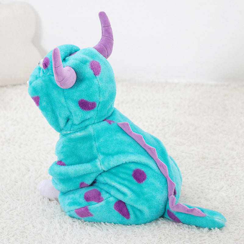 Autumn New Baby Blue Fleece One-Piece Monster Outfit