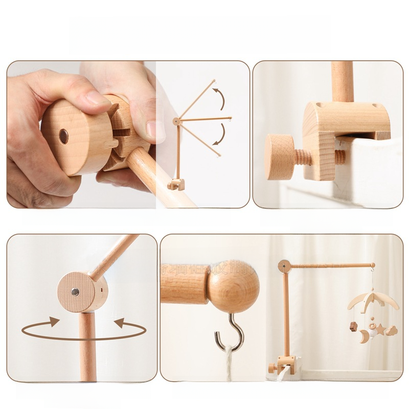 "Minimalist Baby Crib Mobile with Wooden Stand Accessories"