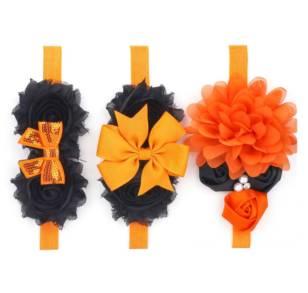 ZCYYYS Halloween Baby Hair Band Black Orange Headband for Baby Girls Flower Bow Headbands 3 pack TSFD38 (Orange Hair Band)