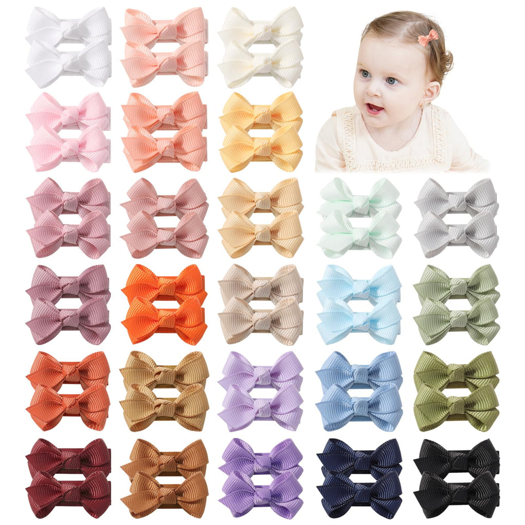 YHXX YLEN 52PCS Baby Hair Bows Snap Baby Hair Clips 1.2 Inch Cute Mini Baby Bows Grosgrain Ribbon Hair Bows Clips Toddler Hair Accessories for Baby Girls Newborns Toddler
