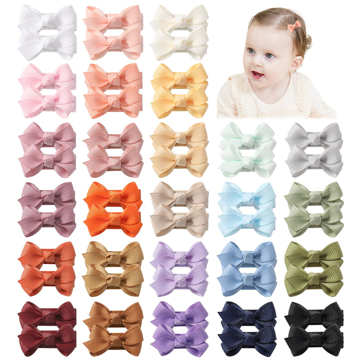 YHXX YLEN 52PCS Baby Hair Bows Snap Baby Hair Clips 1.2 Inch Cute Mini Baby Bows Grosgrain Ribbon Hair Bows Clips Toddler Hair Accessories for Baby Girls Newborns Toddler