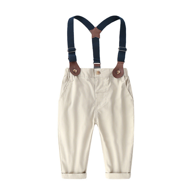 Korean Style Baby Fall Outfit: Long Sleeve Shirt & Overalls