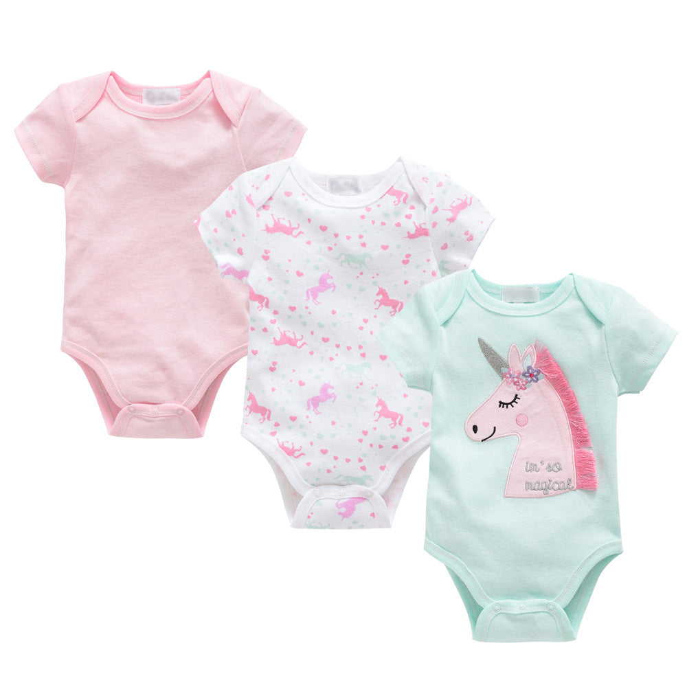 Baby Clothing Set - Cotton Short Sleeve Romper (3 Pieces)
