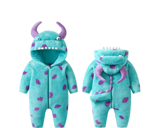 Autumn New Baby Blue Fleece One-Piece Monster Outfit