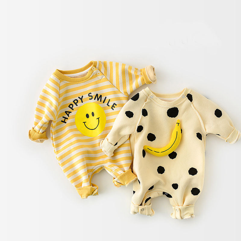 Baby Girls' Banana Jumpsuit Outfit with Smile Design