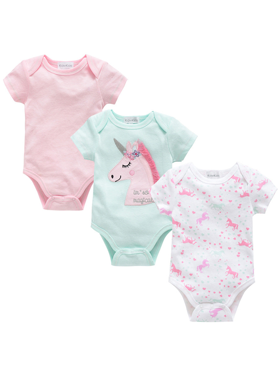Baby Clothing Set - Cotton Short Sleeve Romper (3 Pieces)