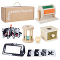 Early Learning Toy for 0-6 Months Montessori Baby Toys 6 in 1 Learning Educational Set - Object Permanence Box Baby Roller Spinning Drum Black and White High Contrast Baby Toys Tummy Time Mirror