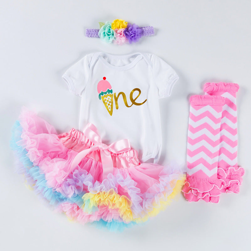 2020 New Baby Girl Birthday Outfit with Romper & Skirt