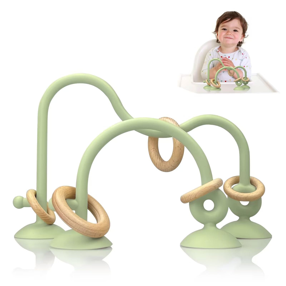 oiimllby Baby Teething Toy High Chair Suction Cup Toys for Infant Toddlers 0-6M Food Grade Silicone Teether Educational Parent-Child Baby Toys Montessori Sensory Toy for Babies 6-12Months (Green)