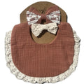 Baby Girl Gift Set BoHo Muslin Bib with Lace and Matching Bows Absorbent Cotton Adjustable Bib for Newborn Infant Toddler (Cinnamon Brown)