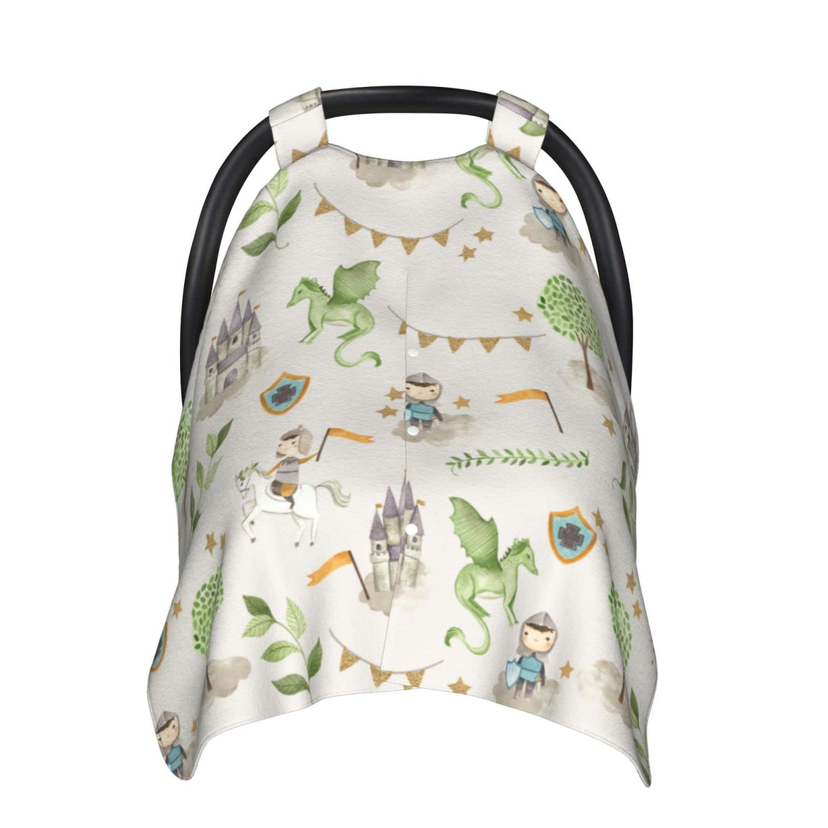 ALYYDFF Baby Car Seat Cover for Babies Breathable Carseat Canopy for Newborn Nursing Scarf with Peekaboo Opening - Cute Knight Cartoon Dragon Watercolor Grey