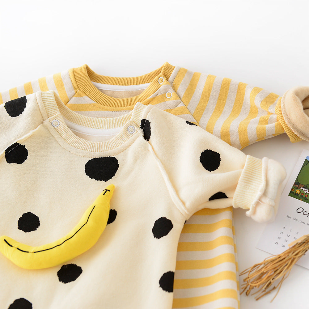 Baby Girls' Banana Jumpsuit Outfit with Smile Design