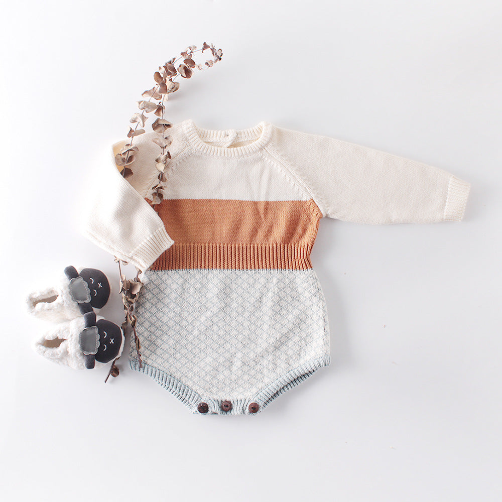 2020 Spring Baby Retro Color Knitted Romper Outfit