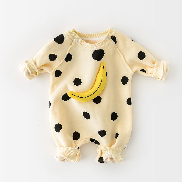 Baby Girls' Banana Jumpsuit Outfit with Smile Design