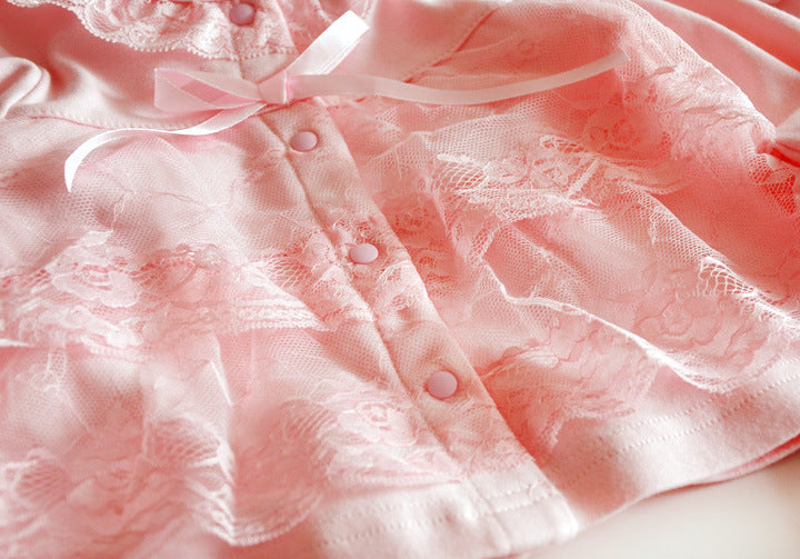 Cotton Baby Clothing Set for Girls - Pink Lace (3 Pieces)