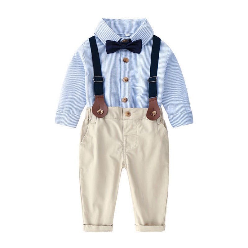 Korean Style Baby Fall Outfit: Long Sleeve Shirt & Overalls