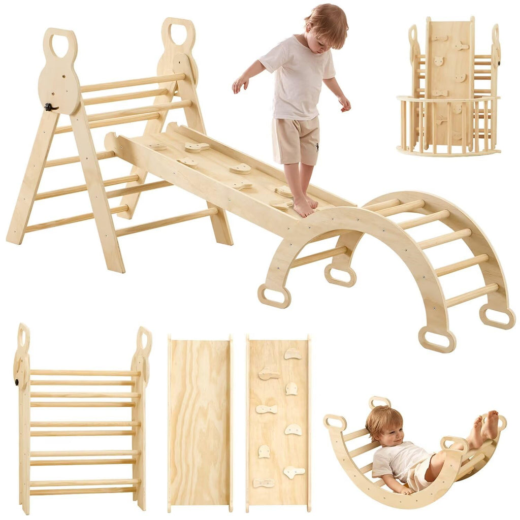 LVHERO 7 in 1 Pikler Triangle Set Foldable Toddler Baby Climbing Toys Wooden Montessori Climbing Set Baby Climber Indoor Playground Jungle Gym for Toddlers Montessori Toys