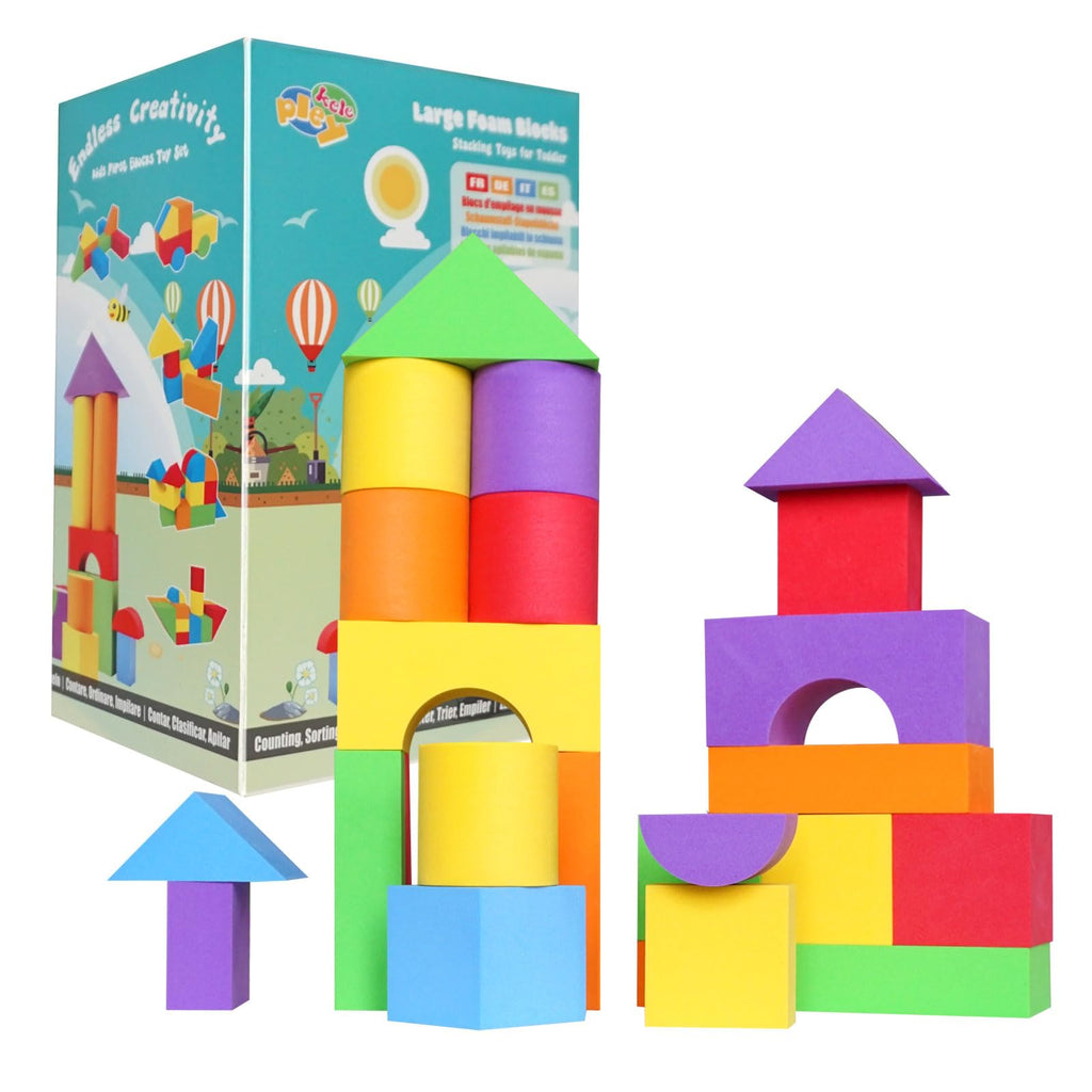 Pleykele Large Foam Building Blocks for Toddlers 18M+ Big Soft Stacking Blocks Toys Baby Bath Toys Sensory & Early Development Toys for Kids 1.5 Years Up (Starter Kit)