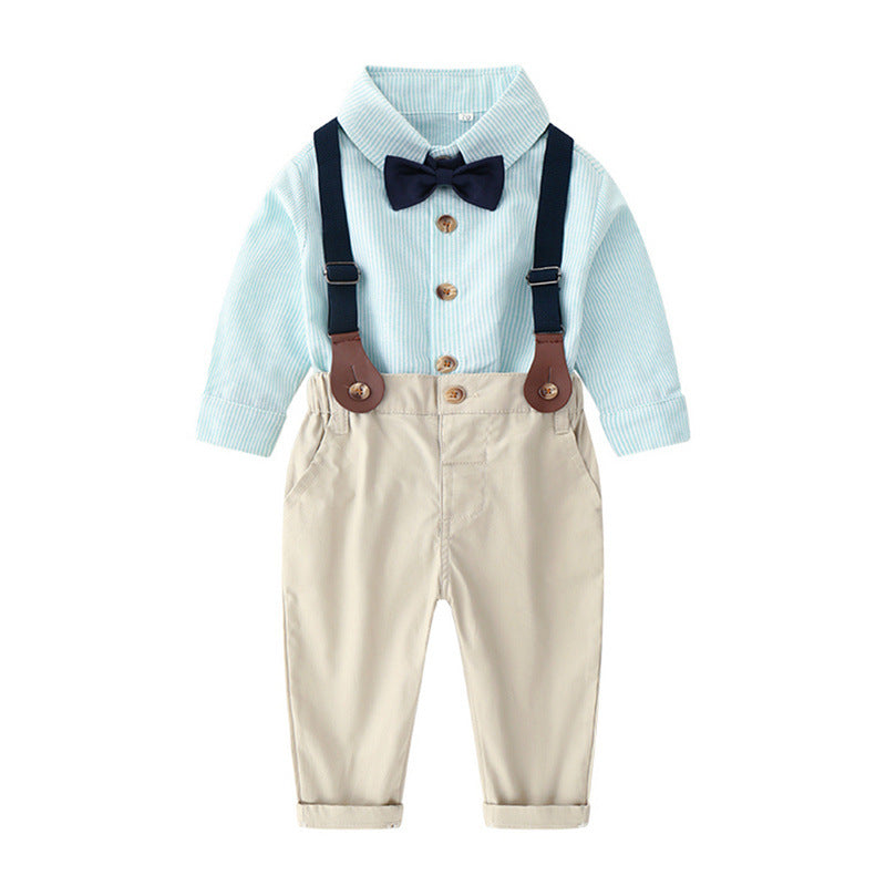 Korean Style Baby Fall Outfit: Long Sleeve Shirt & Overalls