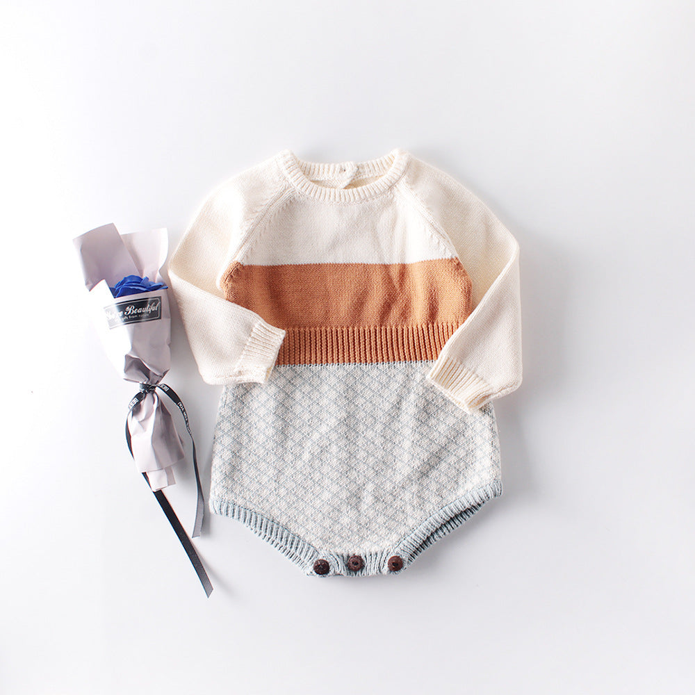 2020 Spring Baby Retro Color Knitted Romper Outfit