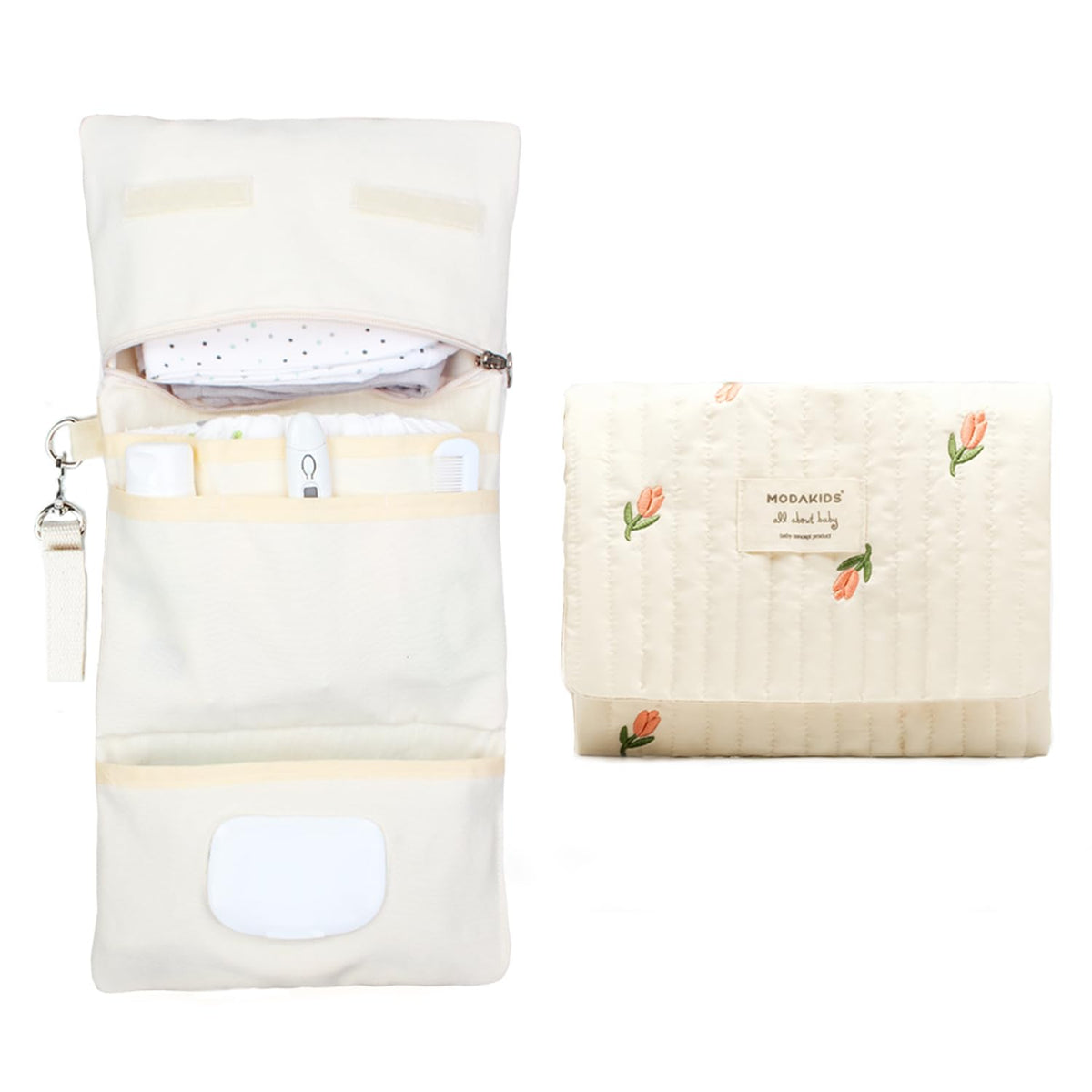 MODAKIDS Baby Bag Organizer Waterproof Mini Diaper Bag Foldable Mom and Baby Travel Set Diaper Bag Organizer with Gift for Baby Shower (Flower)