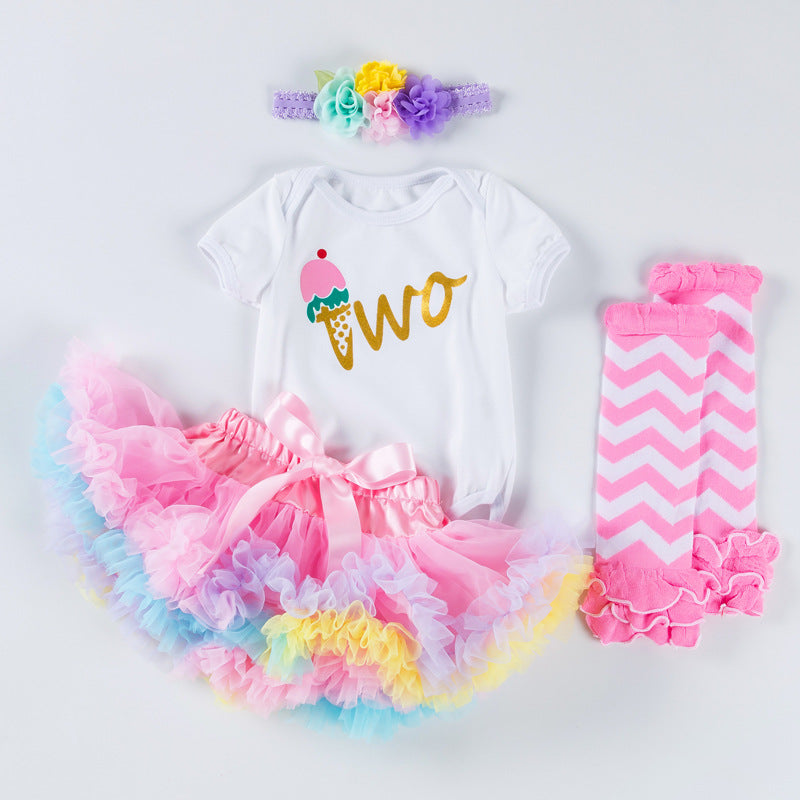 2020 New Baby Girl Birthday Outfit with Romper & Skirt
