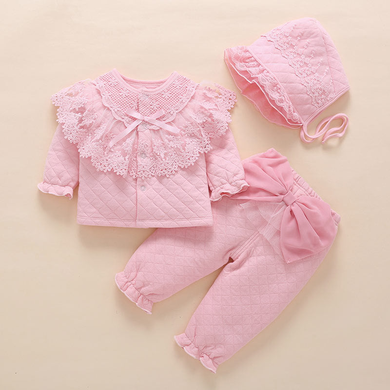 Baby Girls' Cotton Three-Piece Outfit for Fall/Winter