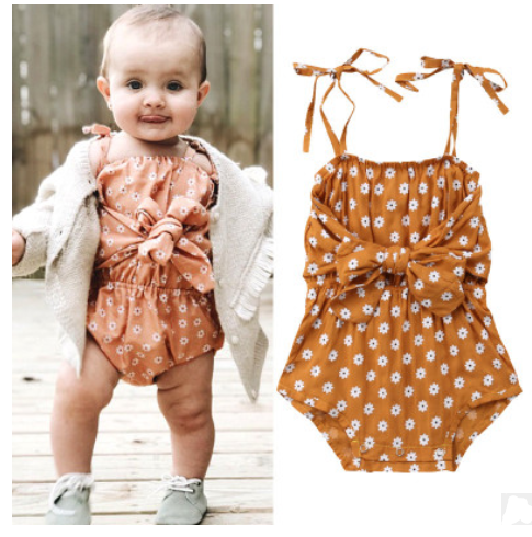 Floral Tie Romper for Baby Girls - Korean Style Outfit