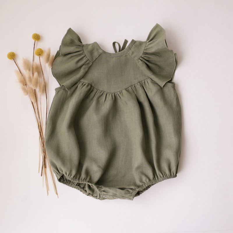 2023 Summer Ruffle Cotton Linen Baby Romper Outfit