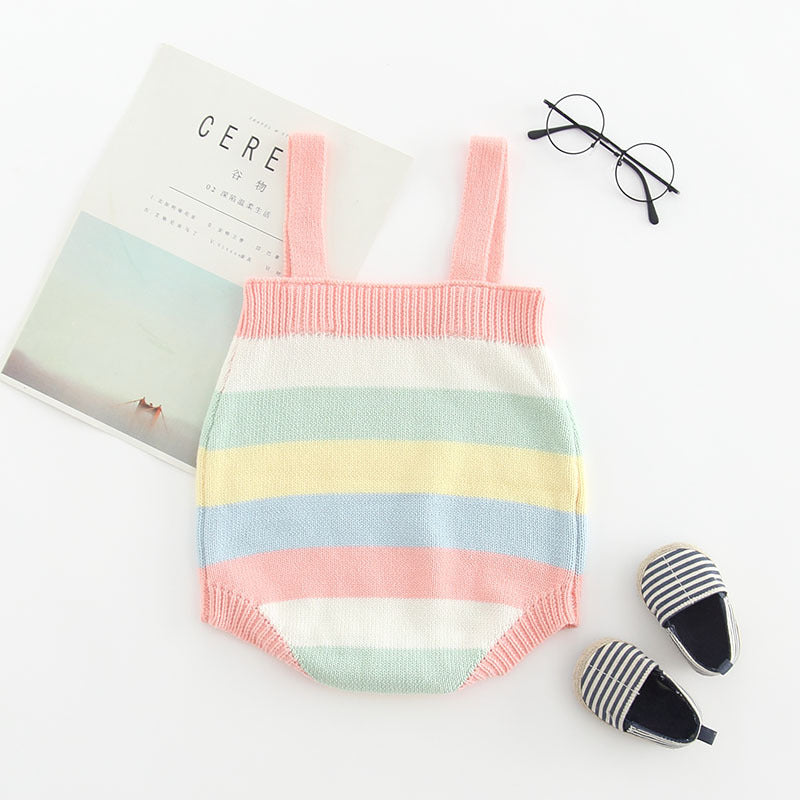 2020 Cute Rainbow Knit Cotton Baby Romper Outfit