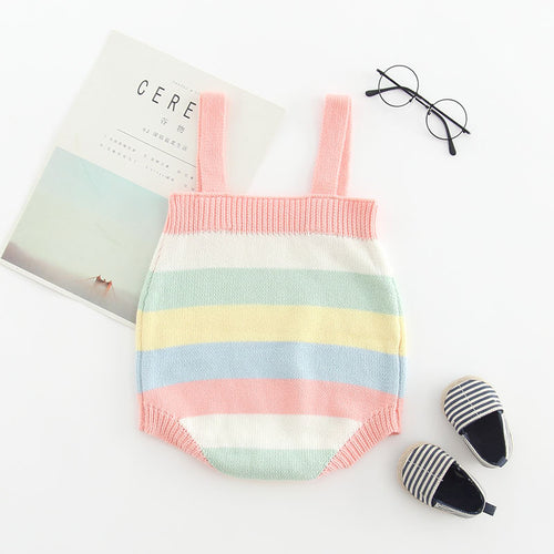 2020 Cute Rainbow Knit Cotton Baby Romper Outfit