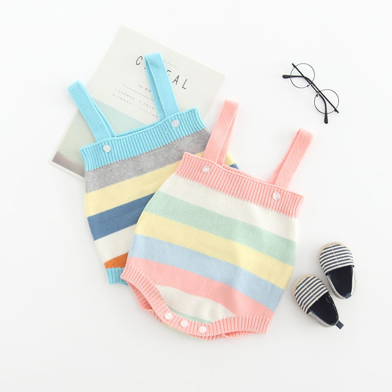 2020 Cute Rainbow Knit Cotton Baby Romper Outfit