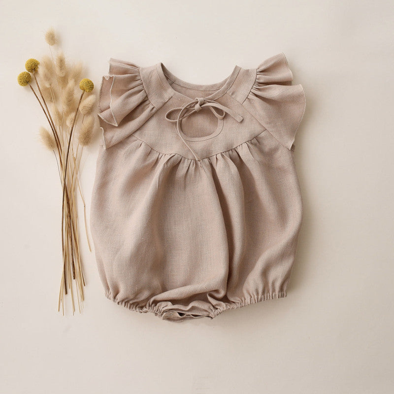 2023 Summer Ruffle Cotton Linen Baby Romper Outfit