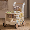 ROBOTIME Wooden Baby Walker Baby Push Walker Baby Activity Center Toys - Toddler Walking Activity Center Push Toys with Safety Brake Baby Walker for Motor Skills (Rattan Doll Walker)