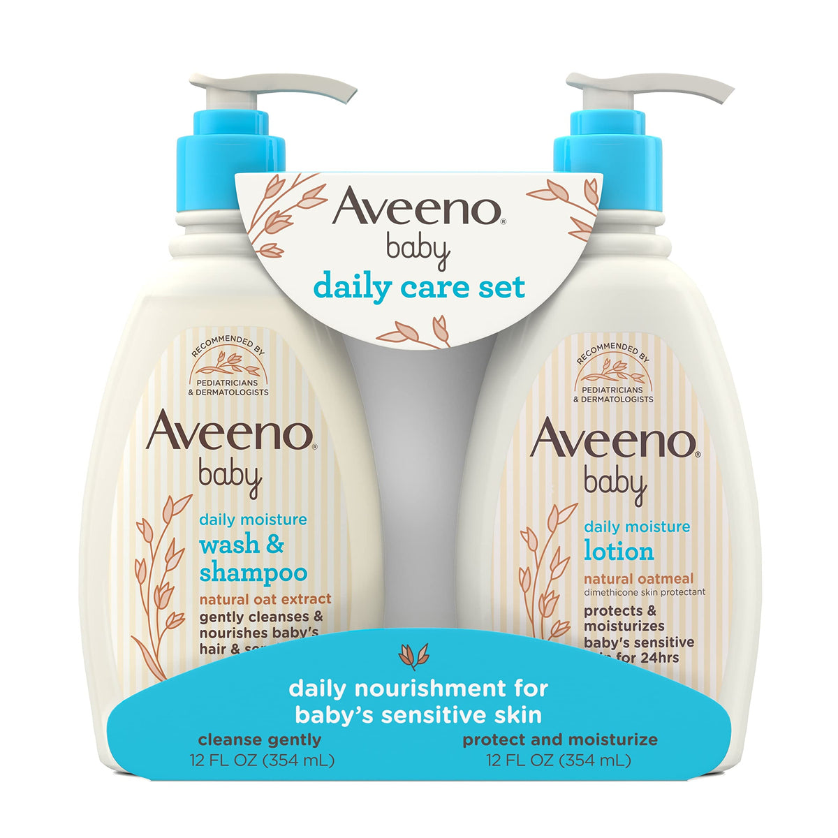 Aveeno Baby Daily Care Gift Set with Oat Extract & Prebiotic Oat Contains Daily Moisturizing Body Lotion & Gentle 2-in-1 Baby Bath Wash & Shampoo Hypoallergenic & Paraben-Free Two Pack