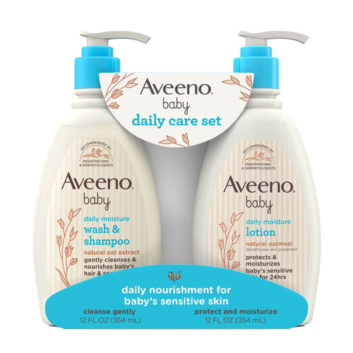 Aveeno Baby Daily Care Gift Set with Oat Extract & Prebiotic Oat Contains Daily Moisturizing Body Lotion & Gentle 2-in-1 Baby Bath Wash & Shampoo Hypoallergenic & Paraben-Free Two Pack