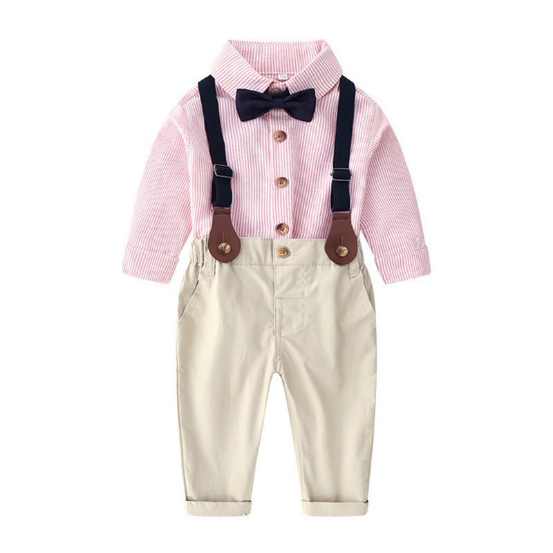 Korean Style Baby Fall Outfit: Long Sleeve Shirt & Overalls