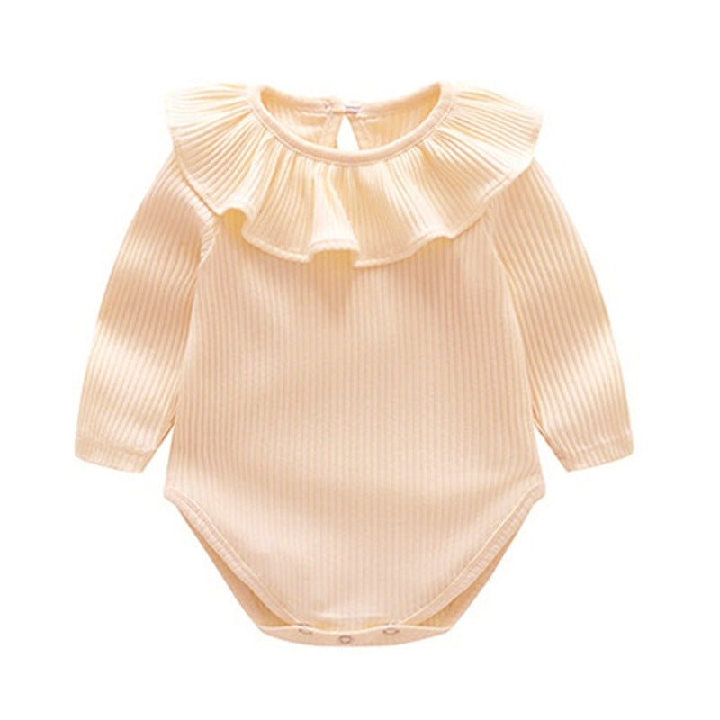 Long Sleeve Ruffled Solid Color Baby Romper Outfit