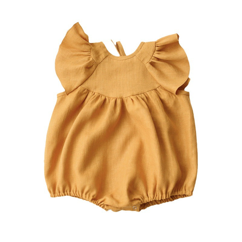 2023 Summer Ruffle Cotton Linen Baby Romper Outfit